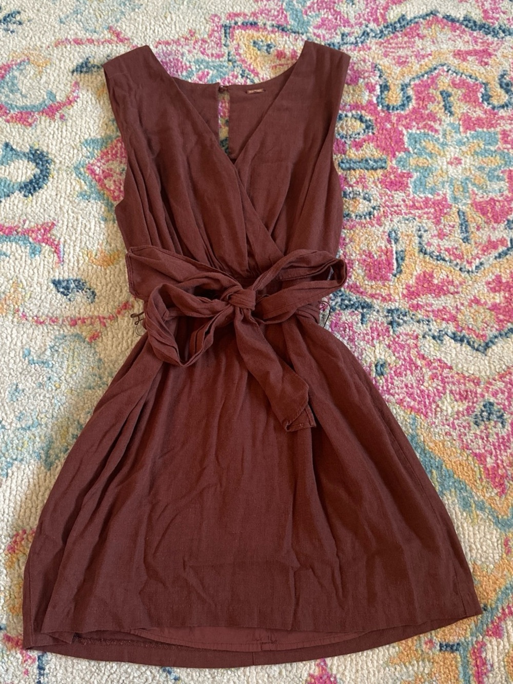 Free People Sleeveless Wrap Mini Dress in Deep Brown